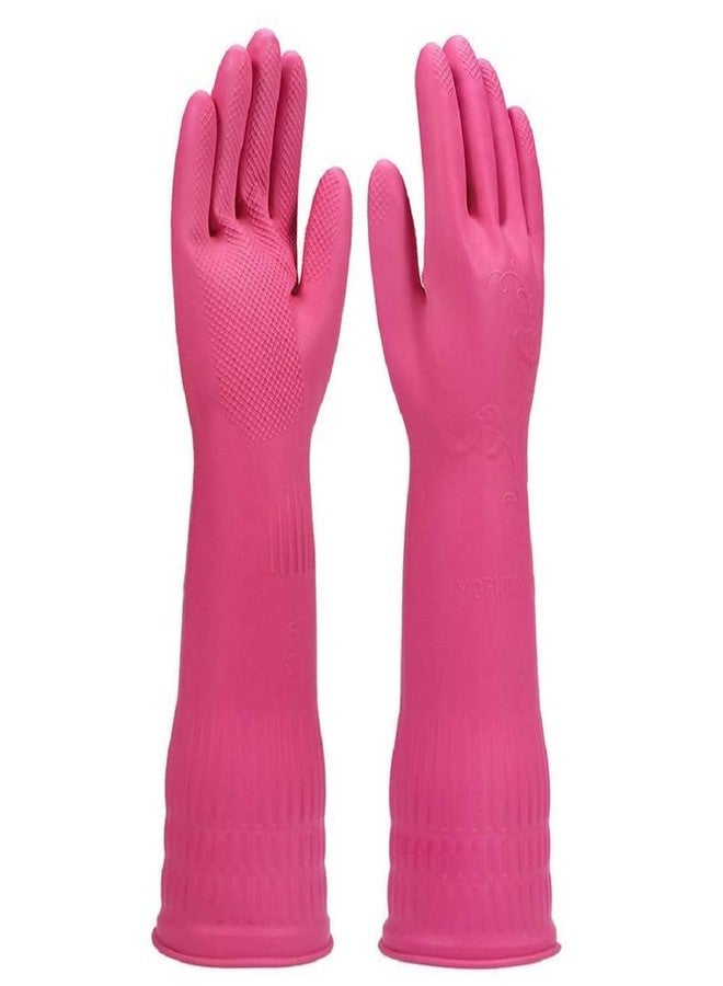 MPR4 Rubber | Reusable | Heavy Duty | Hand Gloves For Dishwashing | Gardening | Kitchen Cleaning Non-Slippery kitchen | Food Processing | Industrial Long Elbow Length 3 pair Multicolour (pink) - Image 3